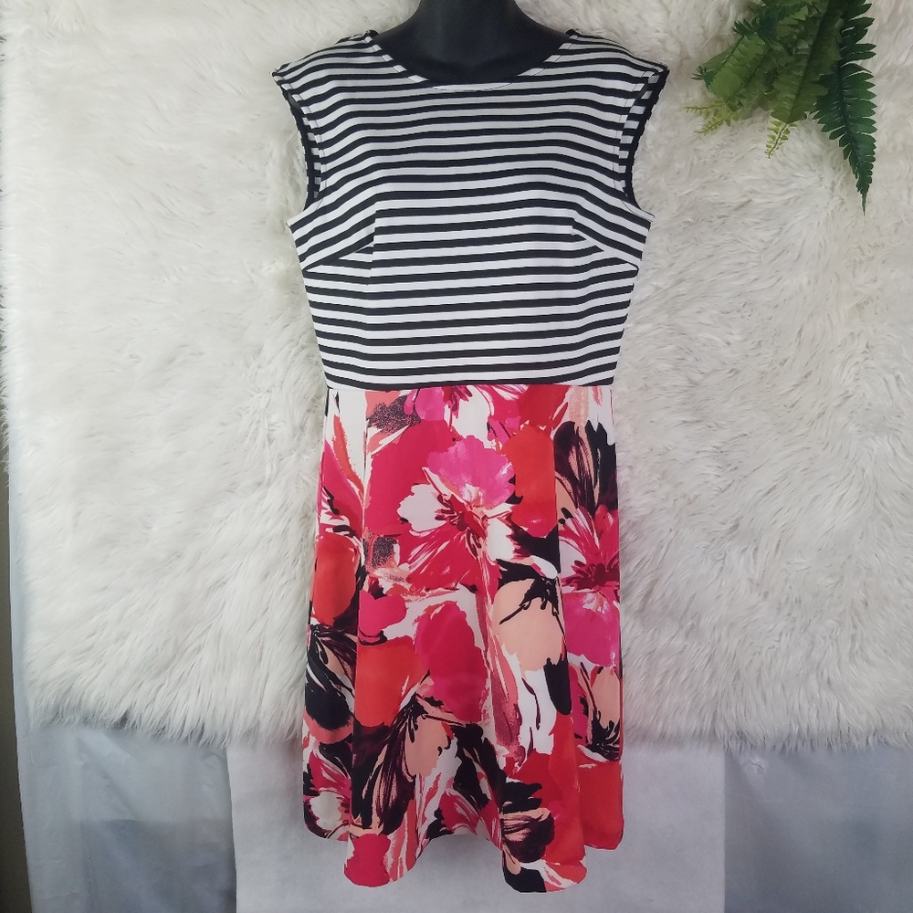 Sandra Darren Stripe Floral Dress